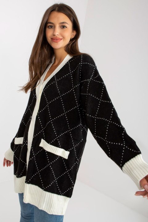 Sweter Kardigan Model LC-SW-0258.03P Black - Rue Paris - uniwersalny Sweter Kardigan Model LC-SW-0258.03P Black - Rue Paris - uniwersalny