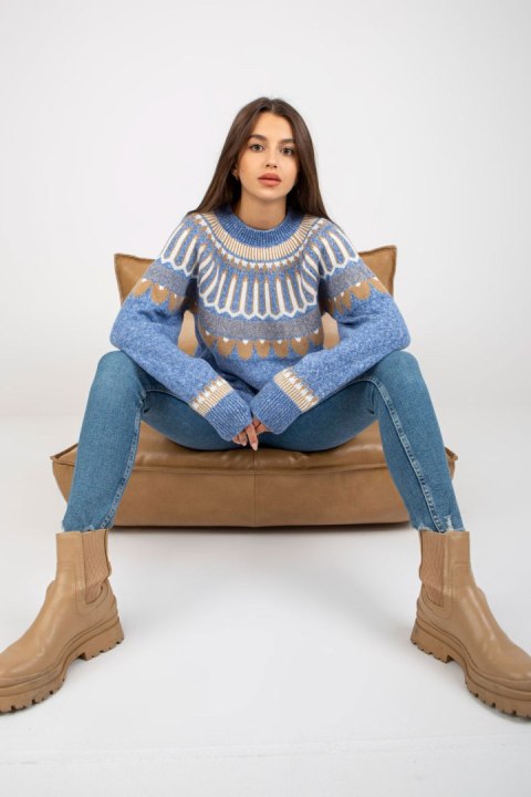 Sweter Damski Model LC-SW-0342.06X Blue - Rue Paris - uniwersalny Sweter Damski Model LC-SW-0342.06X Blue - Rue Paris - uniwersalny