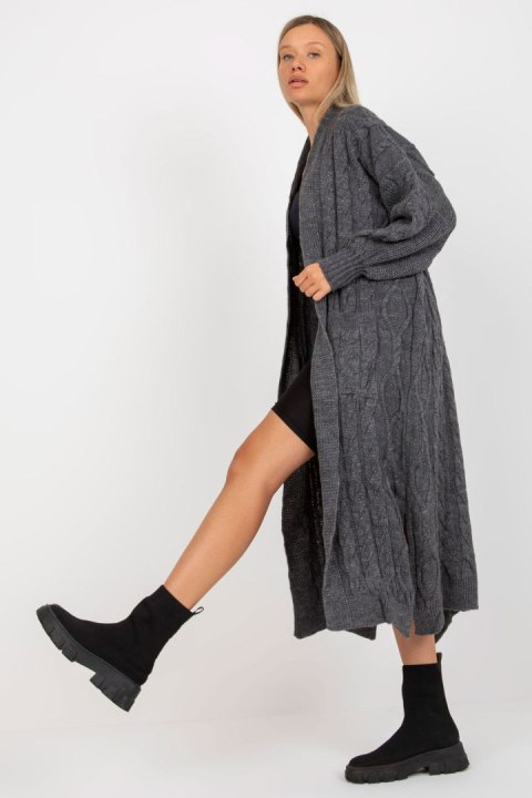 Sweter Kardigan Model LC-SW-8032.34P Dark Grey - Rue Paris - uniwersalny Sweter Kardigan Model LC-SW-8032.34P Dark Grey - Rue Paris - uniwersalny