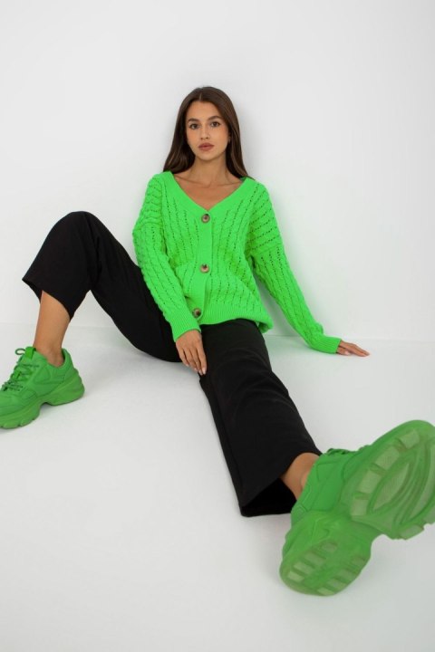 Sweter Kardigan Model LC-SW-8036.74P Fluo Green - Rue Paris - uniwersalny Sweter Kardigan Model LC-SW-8036.74P Fluo Green - Rue Paris - uniwersalny