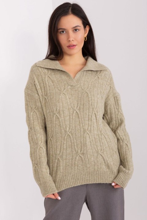 Sweter Damski Model AT-SW-2349-2.27 Khaki - AT - uniwersalny Sweter Damski Model AT-SW-2349-2.27 Khaki - AT - uniwersalny