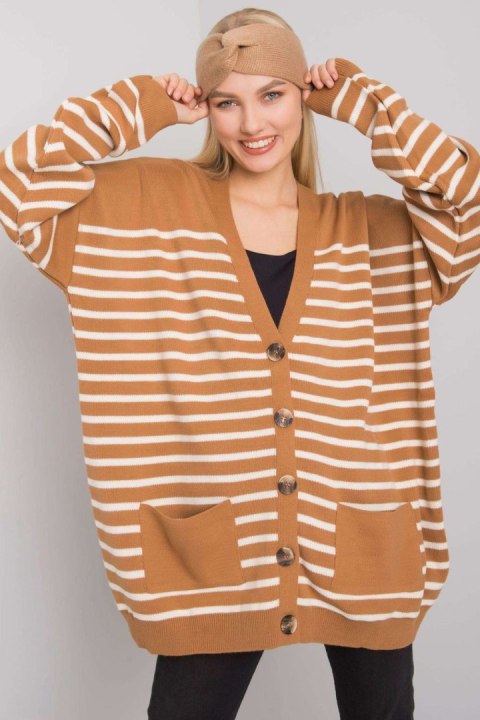 Sweter Kardigan Model FE-SW-3346.56P Camel - Fame - uniwersalny Sweter Kardigan Model FE-SW-3346.56P Camel - Fame - uniwersalny