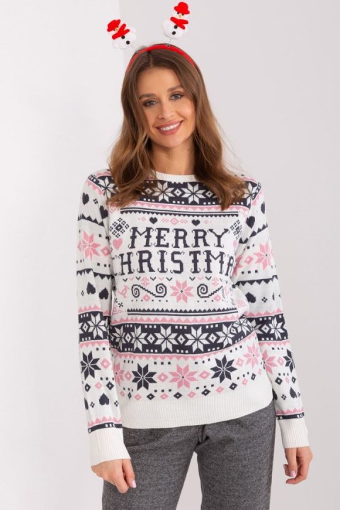 Sweter Damski Model D90057AB90883A White/Pink - Sublevel - XXL Sweter Damski Model D90057AB90883A White/Pink - Sublevel - XXL