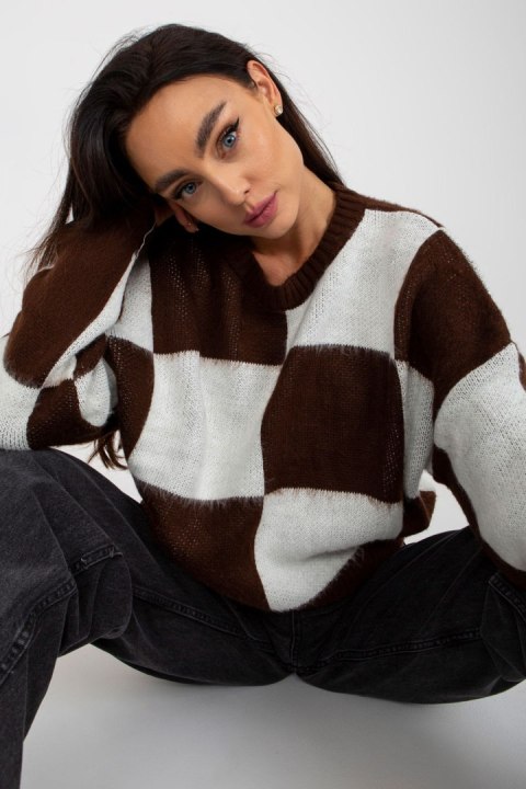 Sweter Damski Model EM-SW-1034-01.91 White/Brown - EM - uniwersalny Sweter Damski Model EM-SW-1034-01.91 White/Brown - EM - uniwersalny