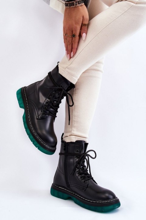 Botki Glany Model Trinah 22BT35-5079 Black_Green - Step in style - 36 Botki Glany Model Trinah 22BT35-5079 Black_Green - Step in style - 36