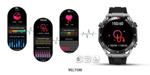 Smartwatch Veltori VT100-1 + Czarny Pasek Silikonowy + Czarny Eko Skóra Smartwatch Veltori VT100-1 + Czarny Pasek Silikonowy + Czarny Eko Skóra