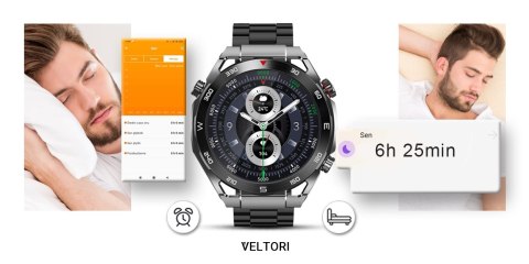 Smartwatch Veltori VT100-1 + Czarny Pasek Silikonowy + Czarny Eko Skóra Smartwatch Veltori VT100-1 + Czarny Pasek Silikonowy + Czarny Eko Skóra