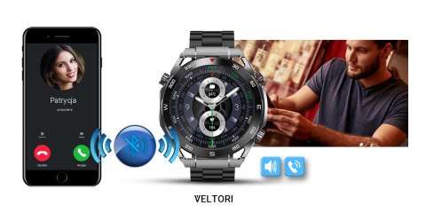 Smartwatch Veltori VT100-1 + Czarny Pasek Silikonowy + Czarny Eko Skóra Smartwatch Veltori VT100-1 + Czarny Pasek Silikonowy + Czarny Eko Skóra