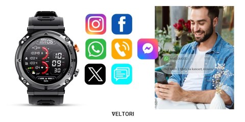 Smartwatch VELTORI VT130-1 Czarny Pasek Silikonowy Smartwatch VELTORI VT130-1 Czarny Pasek Silikonowy