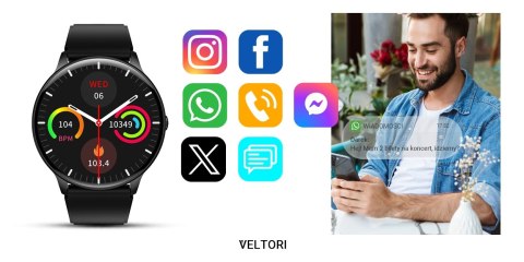 Smartwatch Veltori VT160-1 Czarny Pasek Silikonowy Smartwatch Veltori VT160-1 Czarny Pasek Silikonowy