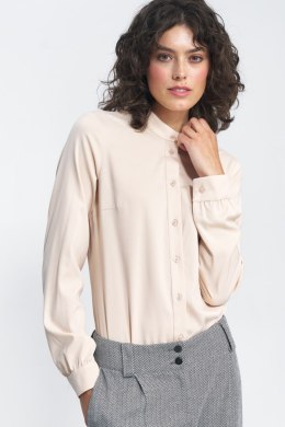 Beżowa bluzka z długim rękawem na stójce B156 Beige - Nife - 34
