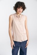 Bluzka bez rękawów z kołnierzykiem B159 Beige - Nife - 38 Bluzka bez rękawów z kołnierzykiem B159 Beige - Nife - 38