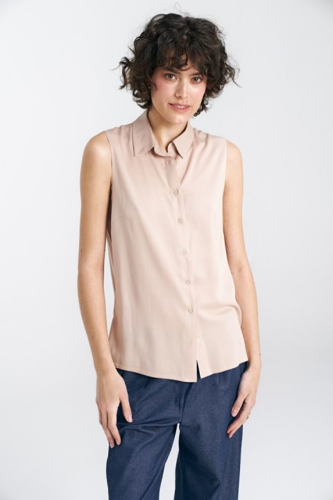 Bluzka bez rękawów z kołnierzykiem B159 Beige - Nife - 38 Bluzka bez rękawów z kołnierzykiem B159 Beige - Nife - 38