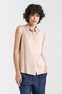 Bluzka bez rękawów z kołnierzykiem B159 Beige - Nife - 38 Bluzka bez rękawów z kołnierzykiem B159 Beige - Nife - 38