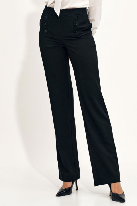 Czarne spodnie wide leg z wysokim stanem SD71 Black - Nife - 36 Czarne spodnie wide leg z wysokim stanem SD71 Black - Nife - 36
