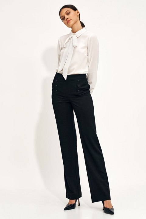 Czarne spodnie wide leg z wysokim stanem SD71 Black - Nife - 36 Czarne spodnie wide leg z wysokim stanem SD71 Black - Nife - 36