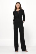 Czarny elegancki kombinezon z długim rękawem KM29 Black - Nife - 36 Czarny elegancki kombinezon z długim rękawem KM29 Black - Nife - 36