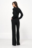 Czarny elegancki kombinezon z długim rękawem KM29 Black - Nife - 36 Czarny elegancki kombinezon z długim rękawem KM29 Black - Nife - 36