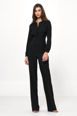 Czarny elegancki kombinezon z długim rękawem KM29 Black - Nife - 40