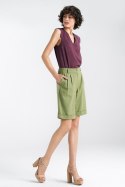 Krótkie lniane spodnie typu szorty SD86 Green - Nife - 38
