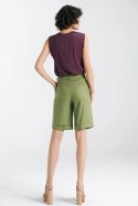 Krótkie lniane spodnie typu szorty SD86 Green - Nife - 42