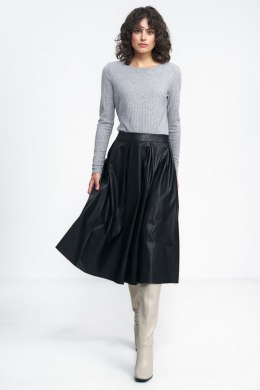 Spódnica Czarna spódnica midi z ecoskóry SP71 Black - Nife - 36