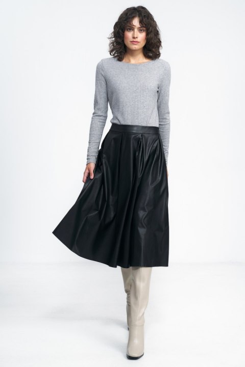 Spódnica Czarna spódnica midi z ecoskóry SP71 Black - Nife - 40 Spódnica Czarna spódnica midi z ecoskóry SP71 Black - Nife - 40
