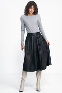 Spódnica Czarna spódnica midi z ecoskóry SP71 Black - Nife - 40 Spódnica Czarna spódnica midi z ecoskóry SP71 Black - Nife - 40