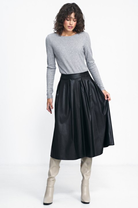Spódnica Czarna spódnica midi z ecoskóry SP71 Black - Nife - 40 Spódnica Czarna spódnica midi z ecoskóry SP71 Black - Nife - 40