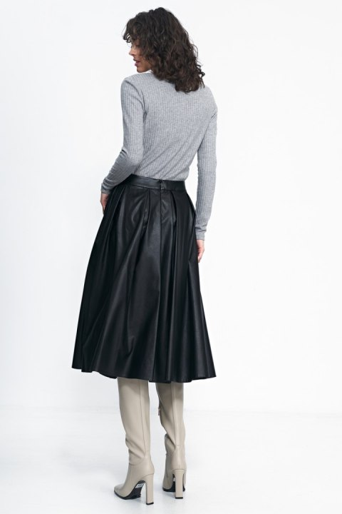 Spódnica Czarna spódnica midi z ecoskóry SP71 Black - Nife - 40 Spódnica Czarna spódnica midi z ecoskóry SP71 Black - Nife - 40