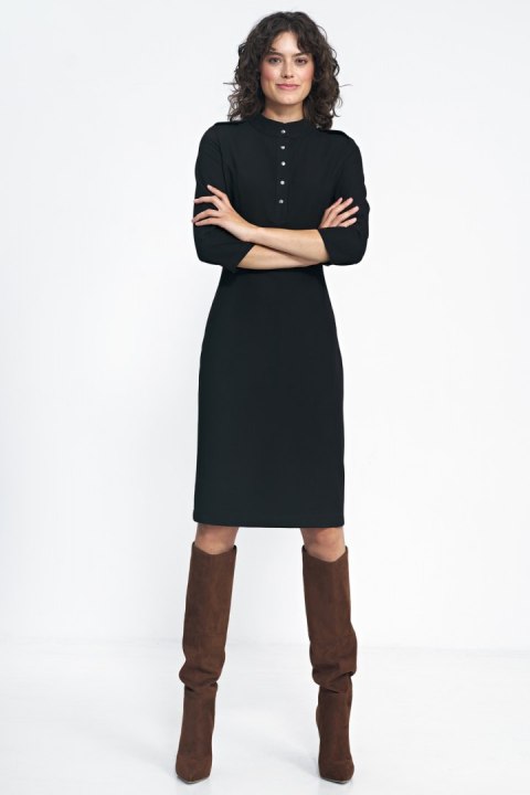 Sukienka Czarna sukienka z rękawem 3/4 S234 Black - Nife - 42