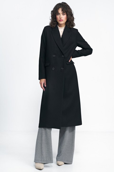 Czarny płaszcz oversize PL20 Black - Nife - 36 Czarny płaszcz oversize PL20 Black - Nife - 36
