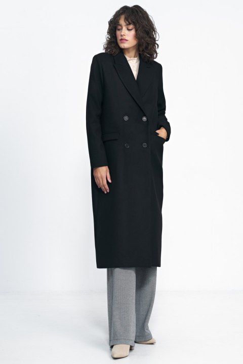 Czarny płaszcz oversize PL20 Black - Nife - 36 Czarny płaszcz oversize PL20 Black - Nife - 36