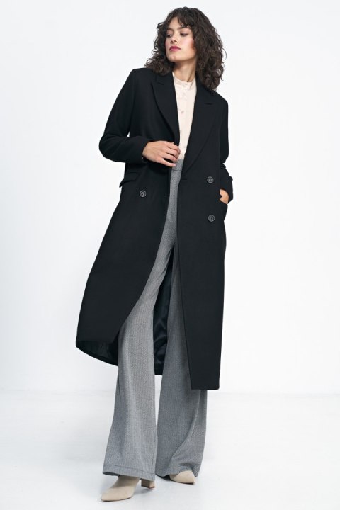 Czarny płaszcz oversize PL20 Black - Nife - 36 Czarny płaszcz oversize PL20 Black - Nife - 36