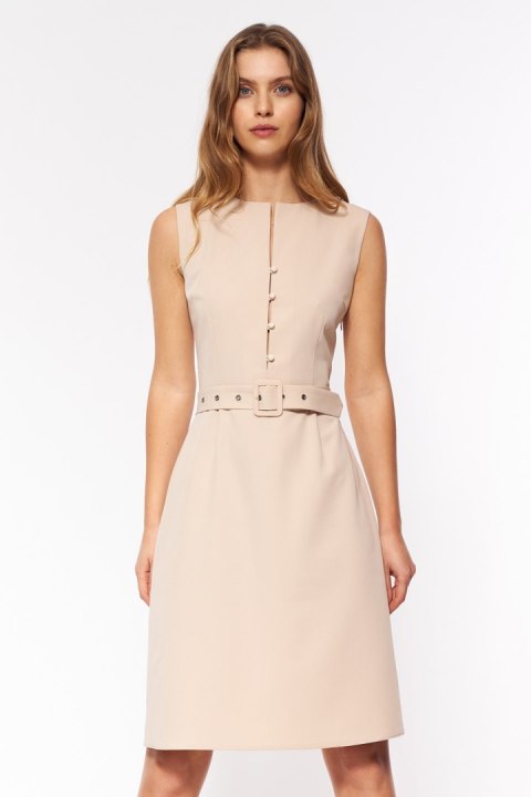 Sukienka Beżowa elegancka sukienka bez rękawów S200 Beige - Nife - 42