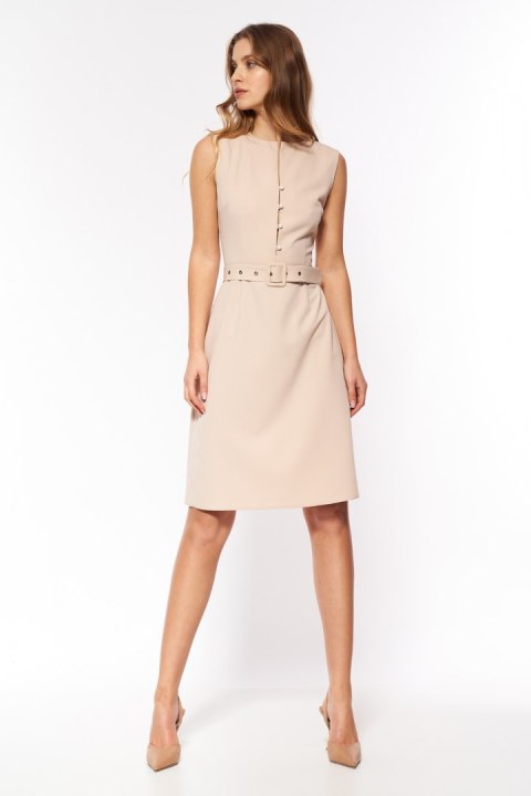 Sukienka Beżowa elegancka sukienka bez rękawów S200 Beige - Nife - 42 Sukienka Beżowa elegancka sukienka bez rękawów S200 Beige - Nife - 42