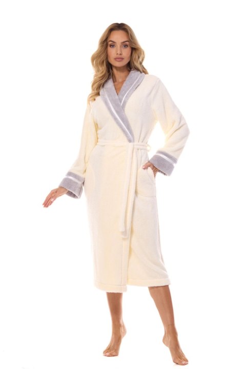 Szlafrok Damski Model Madame Long 2409 Ecru - L&L collection - XXL Szlafrok Damski Model Madame Long 2409 Ecru - L&L collection - XXL