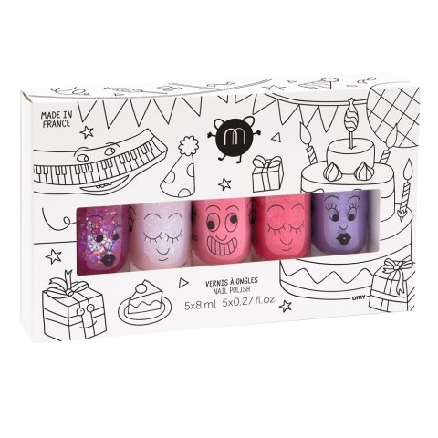 Nailmatic Kids Party zestaw lakierów do paznokci Sheepy 8ml + Polly 8ml + Cookie 8ml + Kitty 8ml + Piglou 8ml (P1) Nailmatic Kids Party zestaw lakierów do paznokci Sheepy 8ml + Polly 8ml + Cookie 8ml + Kitty 8ml + Piglou 8ml (P1)