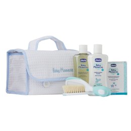 Chicco Baby Moments Blue zestaw płyn do mycia 200ml + balsam do ciała 200ml + woda perfumowana 100ml + szczotka i grzebień + kos