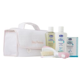 Chicco Baby Moments Pink zestaw płyn do mycia 200ml + balsam do ciała 200ml + woda perfumowana 100ml + szczotka i grzebień + kos