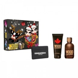 Dsquared2 Wood Pour Homme zestaw woda toaletowa spray 100ml + żel pod prysznic 100ml + portfel na karty (P1)