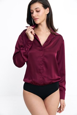 Satynowa koszula body K80 Bordo - Nife - 42