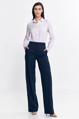 Spodnie bootcut z krytym guzikiem prążek SD103 Navy - Nife - 40