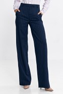 Spodnie bootcut z krytym guzikiem prążek SD103 Navy - Nife - 42 Spodnie bootcut z krytym guzikiem prążek SD103 Navy - Nife - 42
