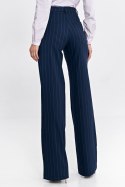Spodnie bootcut z krytym guzikiem prążek SD103 Navy - Nife - 42 Spodnie bootcut z krytym guzikiem prążek SD103 Navy - Nife - 42