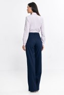 Spodnie bootcut z krytym guzikiem prążek SD103 Navy - Nife - 42 Spodnie bootcut z krytym guzikiem prążek SD103 Navy - Nife - 42
