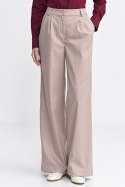 Spodnie z zakładkami wide leg prążek SD105 Beige - Nife - 36 Spodnie z zakładkami wide leg prążek SD105 Beige - Nife - 36