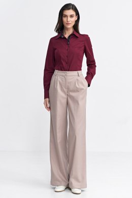 Spodnie z zakładkami wide leg prążek SD105 Beige - Nife - 36