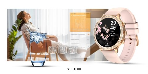 Smartwatch Damski Veltori VT310-1 Złota Bransoleta + Różowy Pasek Silikonowy Smartwatch Damski Veltori VT310-1 Złota Bransoleta + Różowy Pasek Silikonowy
