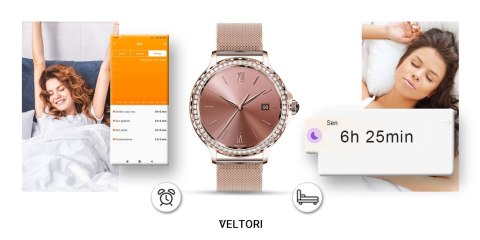 Smartwatch Damski Veltori VT320-1 Złota Bransoleta + Różowy Pasek Silikonowy Smartwatch Damski Veltori VT320-1 Złota Bransoleta + Różowy Pasek Silikonowy
